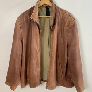 Vintage Distressed Reilly Olmes XXL Mens Zip Up Lamb Leather Jacket Brown Rugged